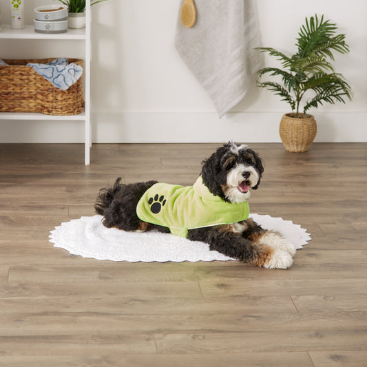 Bone Dry Terry Microfiber Pet Robe, Embroidered Paw Print - Lettuce Green - Small, 10-20 lbs