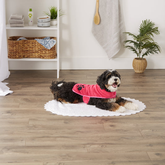 Bone Dry Terry Microfiber Pet Robe, Embroidered Paw Print - Rasberry Sorbet - Small, 10-20 lbs