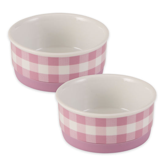 Pansy Petite Check Pet Bowl Set/2, Small - 3/4 C Capacity