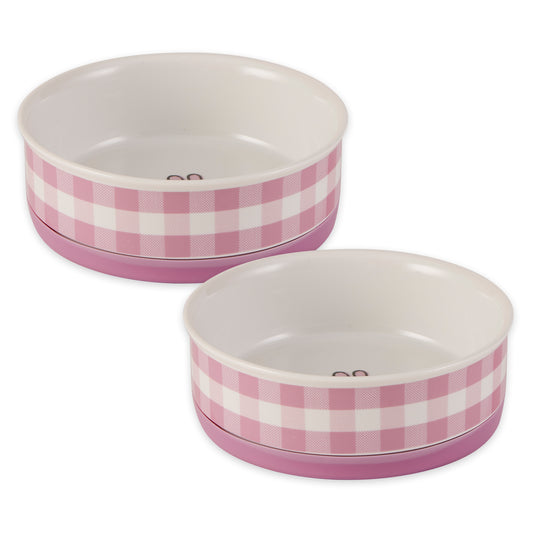 Pansy Petite Check Pet Bowl Set/2, Medium - 1.5 C. Capacity