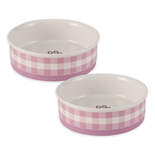 Pansy Petite Check Pet Bowl Set/2, Large 3.75 C. Capacity