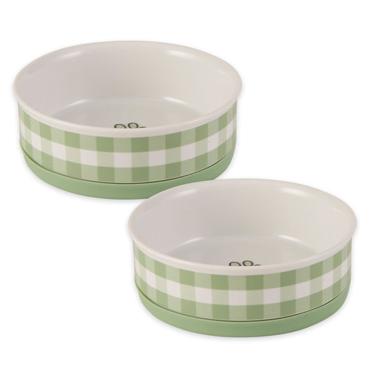 Desert Sage Petite Check Pet Bowl Set/2, Medium - 1.5 C. Capacity