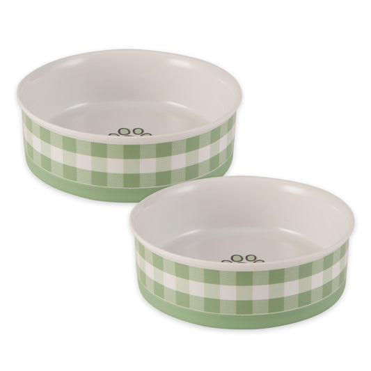 Desert Sage Petite Check Pet Bowl Set/2, Large 3.75 C. Capacity