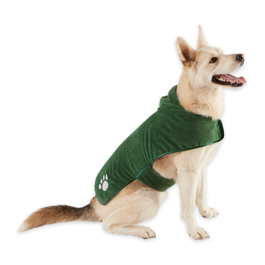 Bone Dry Terry Microfiber Pet Robe, Embroidered Paw Print - Hunter Green - Large, 35-50 lbs