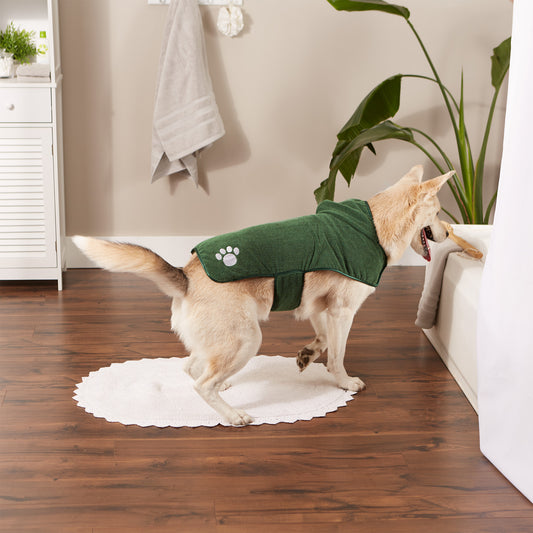 Bone Dry Terry Microfiber Pet Robe, Embroidered Paw Print - Hunter Green - Large, 35-50 lbs