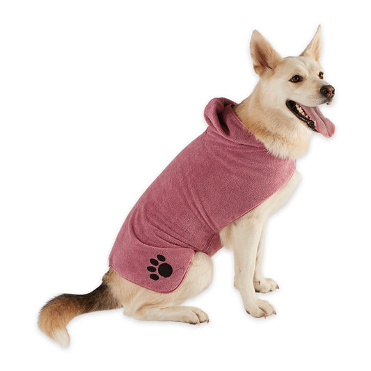 Bone Dry Terry Microfiber Pet Robe, Embroidered Paw Print - Rose - Large, 35-50 lbs