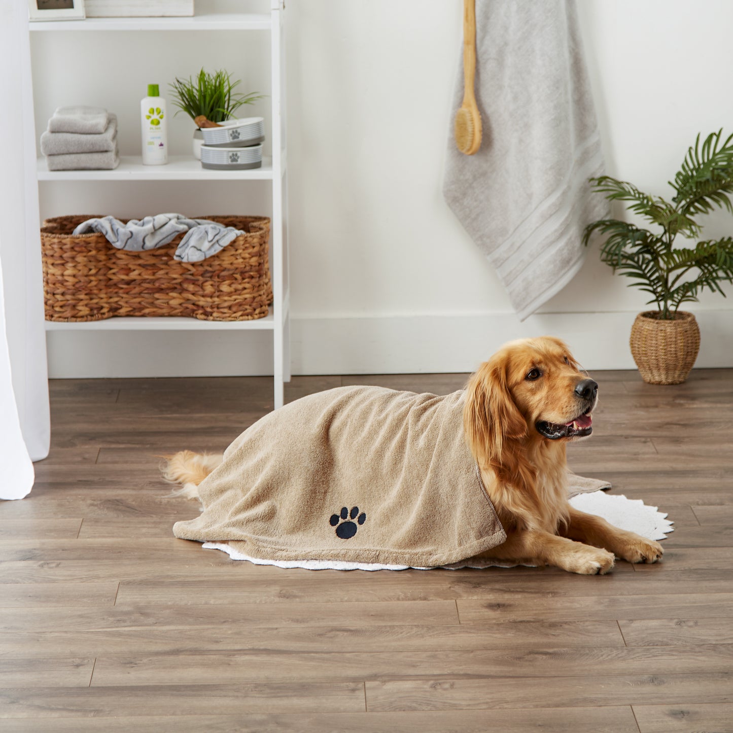 Bone Dry Large Pet Towel, Absorbent Microfiber, Taupe, 41x23.5"