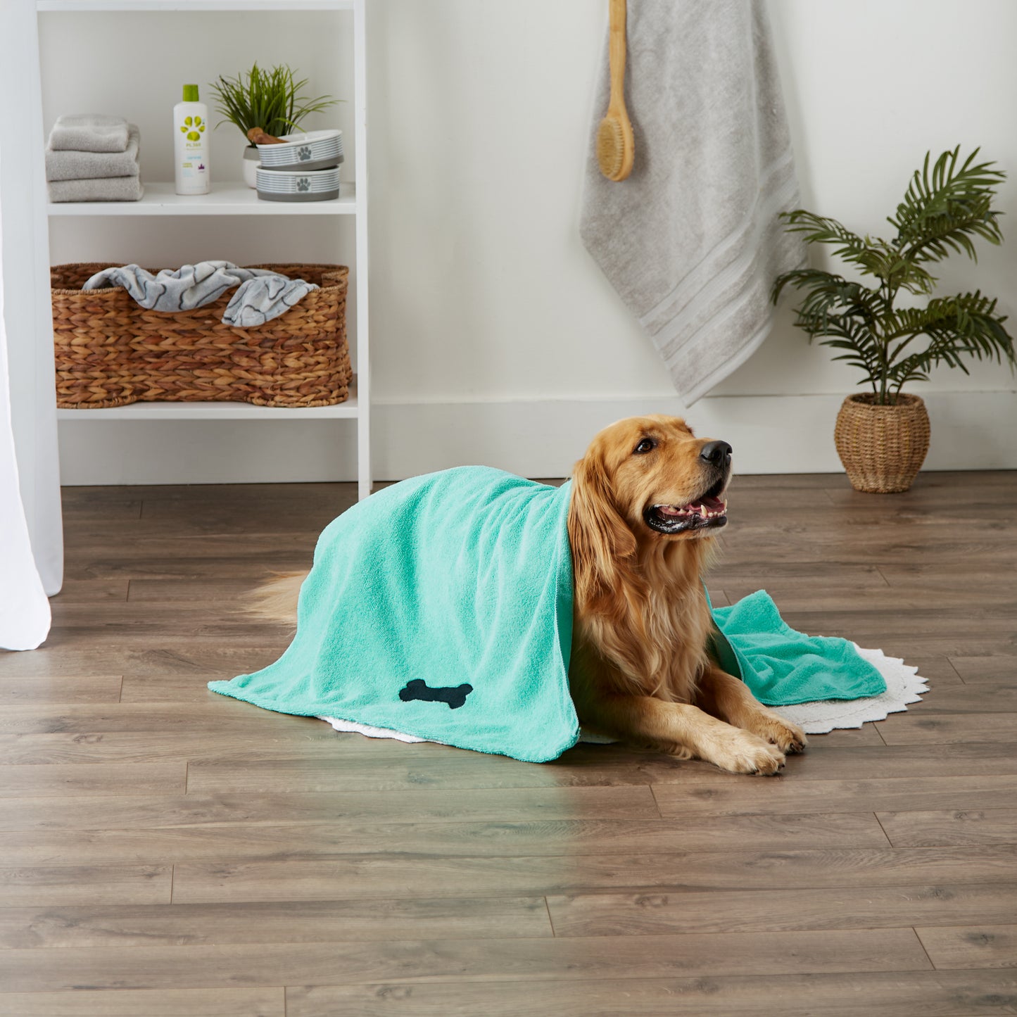 Bone Dry Large Pet Towel, Absorbent Microfiber, Green, 41x23.5"