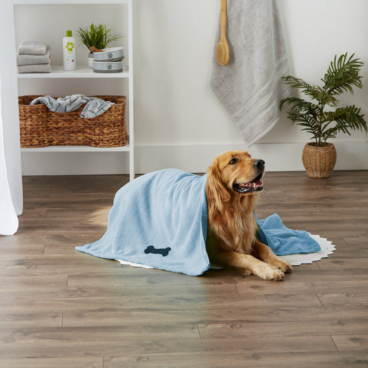 Bone Dry Large Pet Towel, Absorbent Microfiber, Blue, 41x23.5"