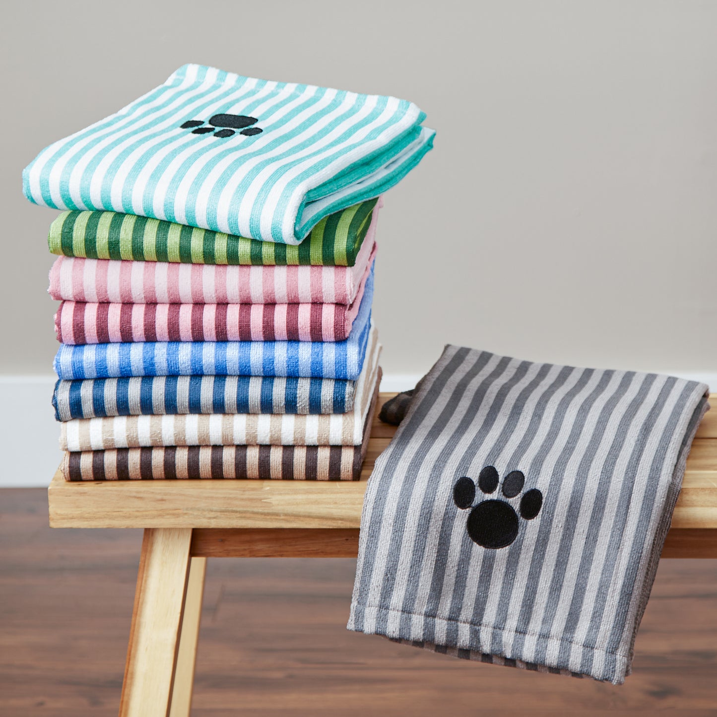 Blue Stripe Embroidered Paw Pet Towel