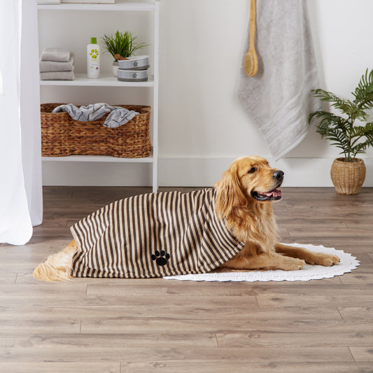 Bone Dry Stripe Pet Towel, Absorbent Microfiber, Brown, Large - 41x23.5"