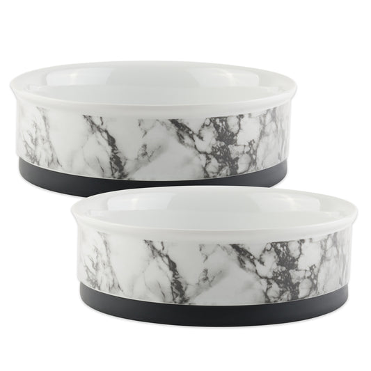 Pet Bowl White  Marble Small 4.25Dx2H Set of 2