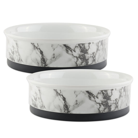 Pet Bowl White Marble Medium 6Dx2H Set of 2