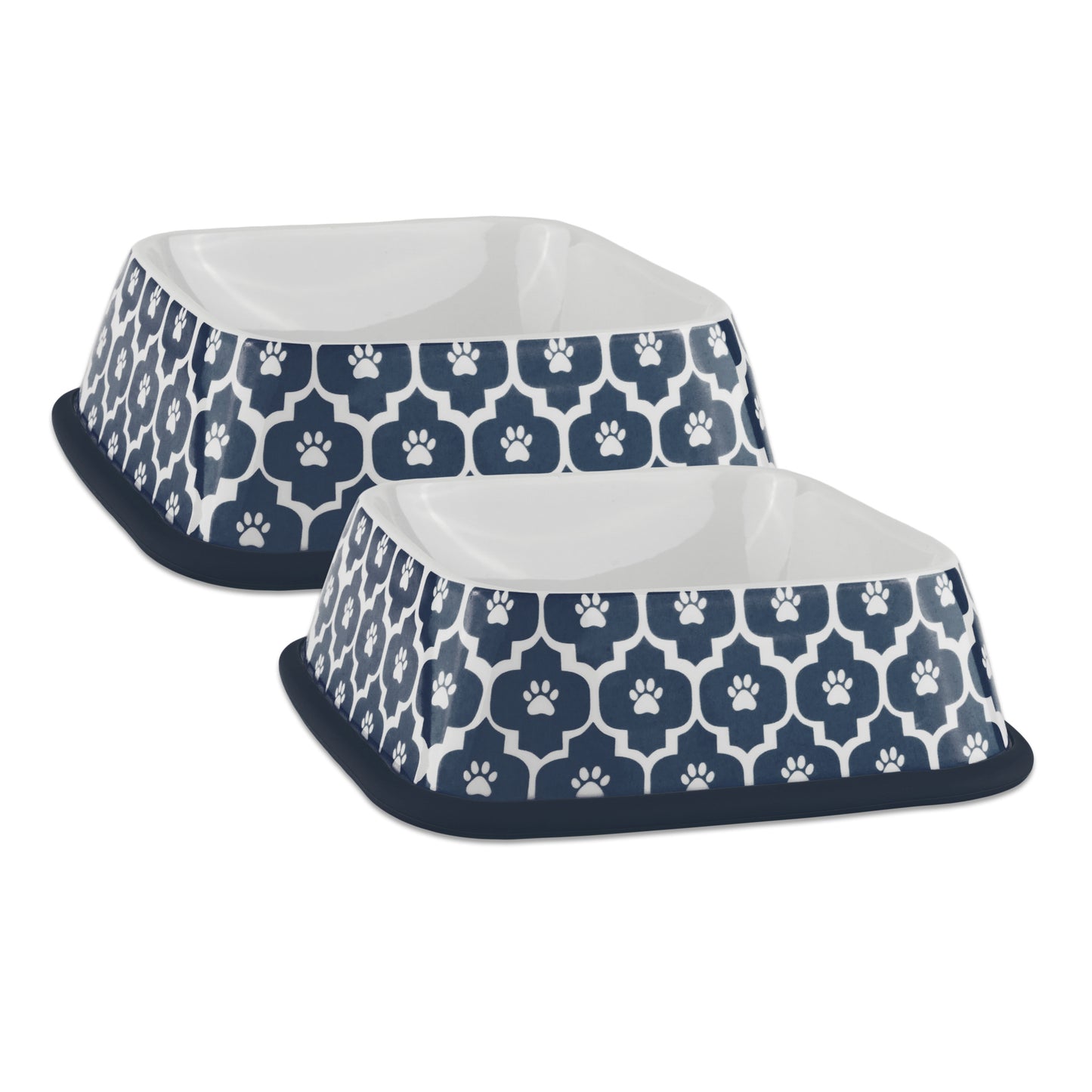 Pet Bowl Paw Lattice Nautical Blue Square Set of 2