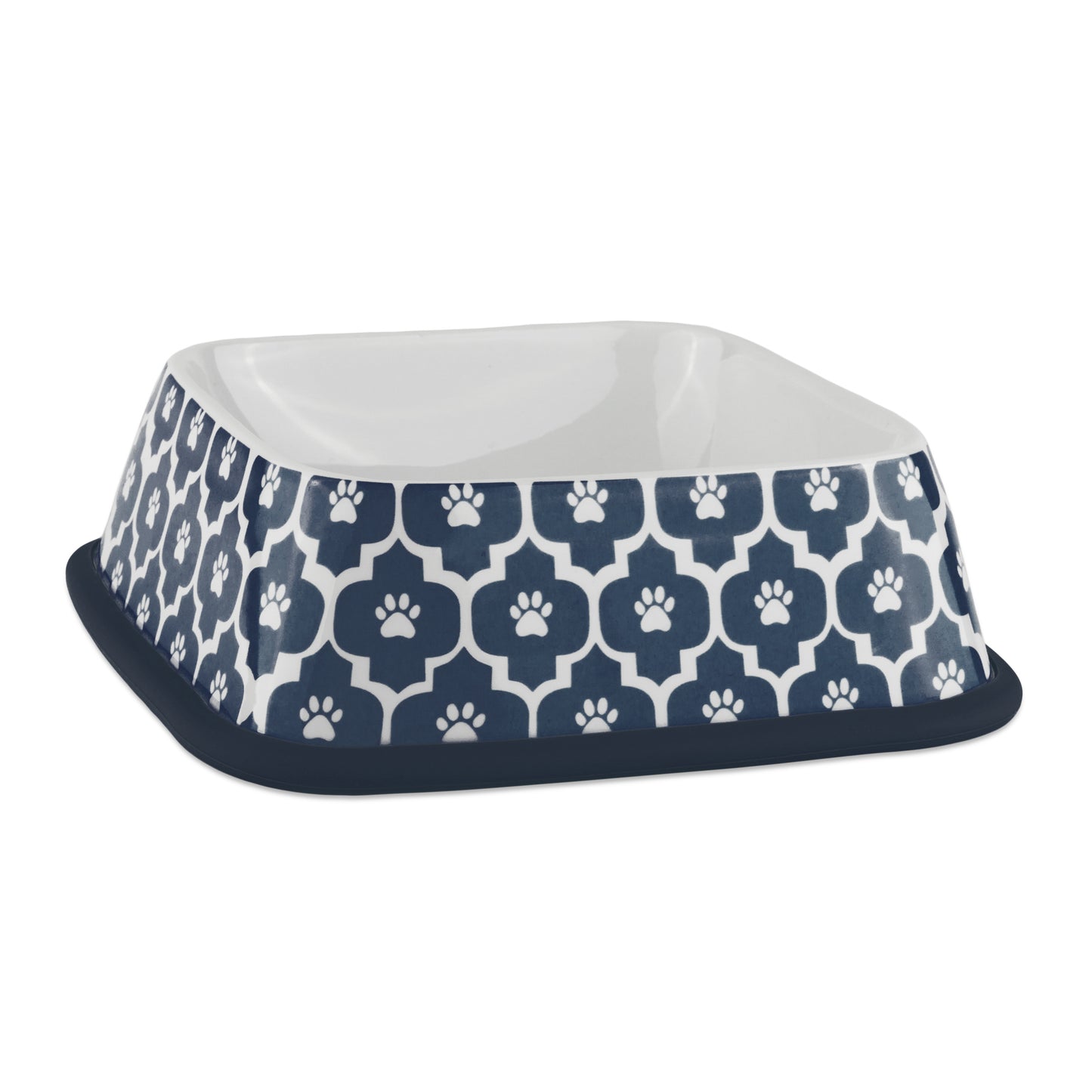 Pet Bowl Paw Lattice Nautical Blue Square Set of 2