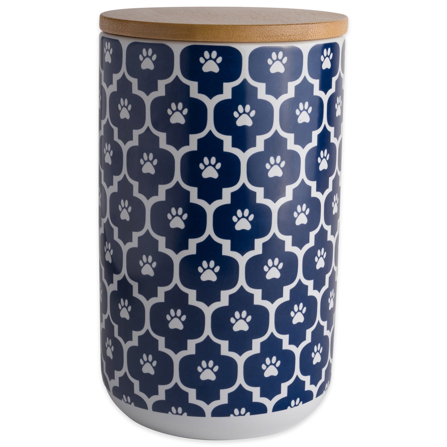 Nautical Blue Paw Lattice Print Ceramic Treat Canister