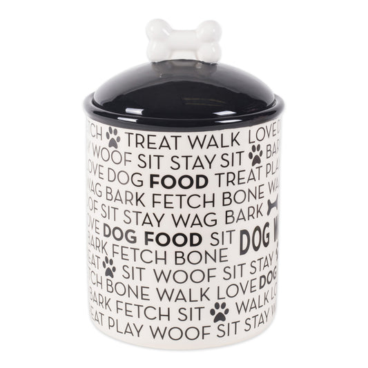 Black/White Dog Text Pet Treat Canister 6 Cup Capacity