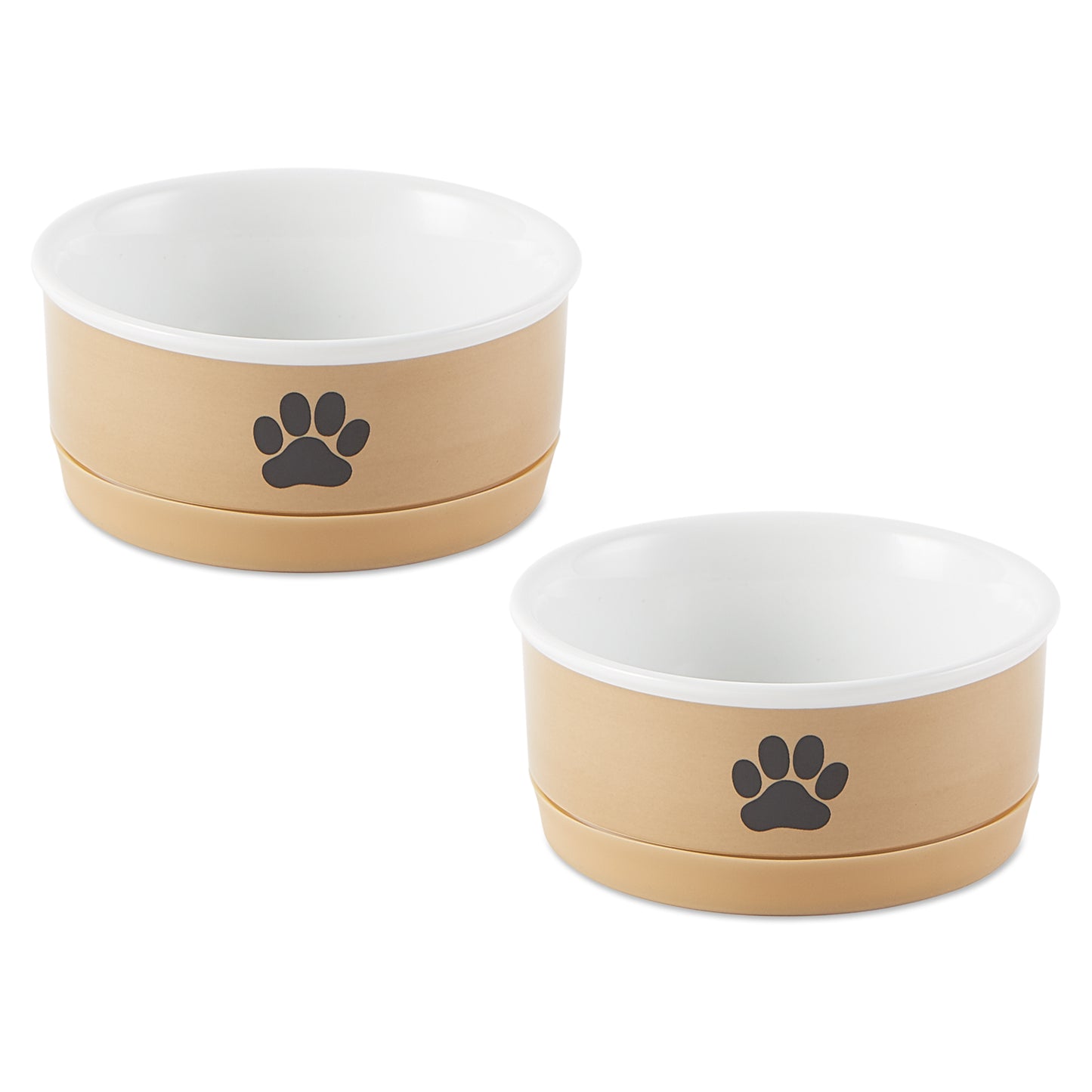 Pet Bowl Black Paw Print Taupe Small 4.25Dx2H Set of 2