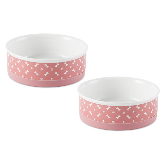 Rose Bone & Paw Print Pet Bowl Set of 2, Medium - 1.5 C. Capacity