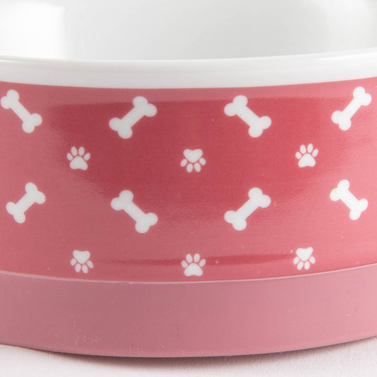 Pet Bowl Tossed Bone & Paw Print Rose Large 7.5Dx2.4H Set of 2