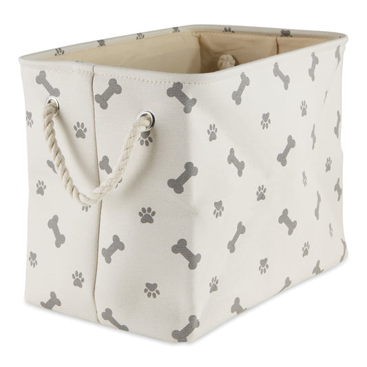 Bone Dry Collapsible Pet Storage Bin, Paw/Bone Print, Gray, Medium - 16x10x12"