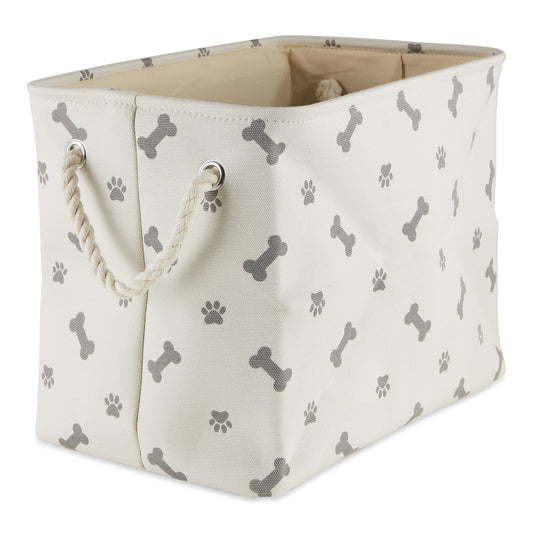 Collapsible Pet Storage Bin, Paw/Bone Print, Gray, Large - 17.5x12x15"