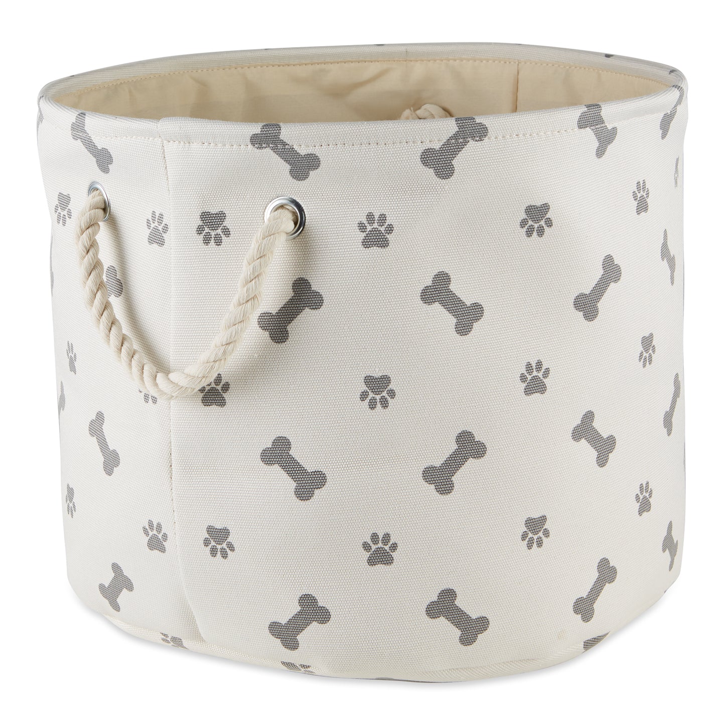 Bone Dry Collapsible Pet Storage Bin, Paw/Bone Print, Gray, Medium Round - 12x15x15"