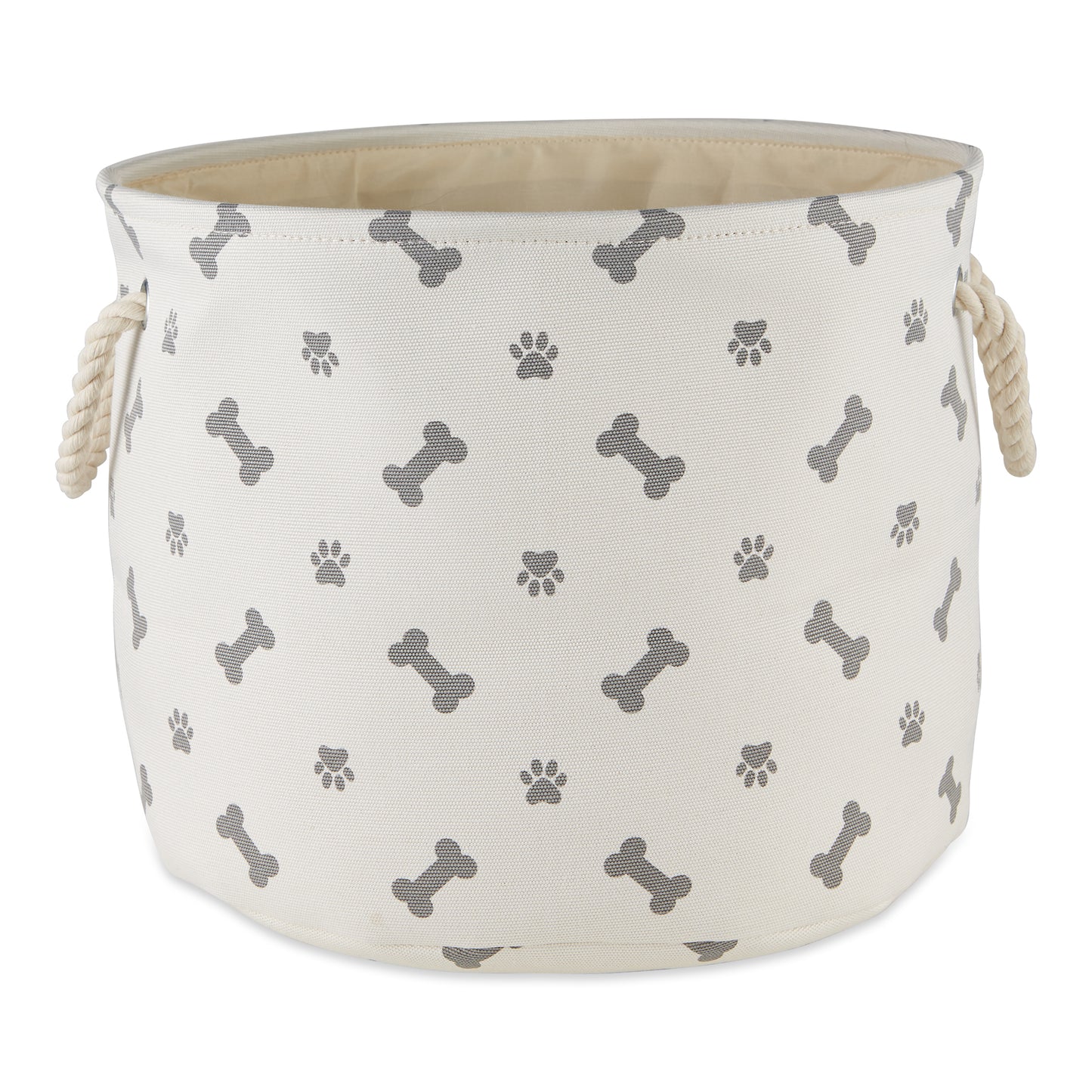 Bone Dry Collapsible Pet Storage Bin, Paw/Bone Print, Gray, Medium Round - 12x15x15"