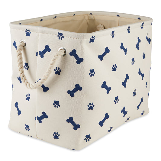 Polyester Pet Bin Paw/Bone Nautical Blue Rectangle Medium 16X10X12