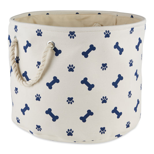 Bone Dry Collapsible Pet Storage Bin, Paw/Bone Print, Nautical Blue, Medium Round -12x15x15"