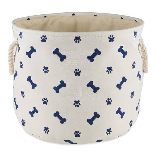 Bone Dry Collapsible Pet Storage Bin, Paw/Bone Print, Nautical Blue, Medium Round -12x15x15"