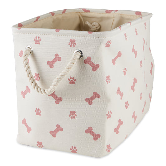 Collapsible Pet Storage Bin, Paw/Bone Print, Rose, Medium - 16x10x12"