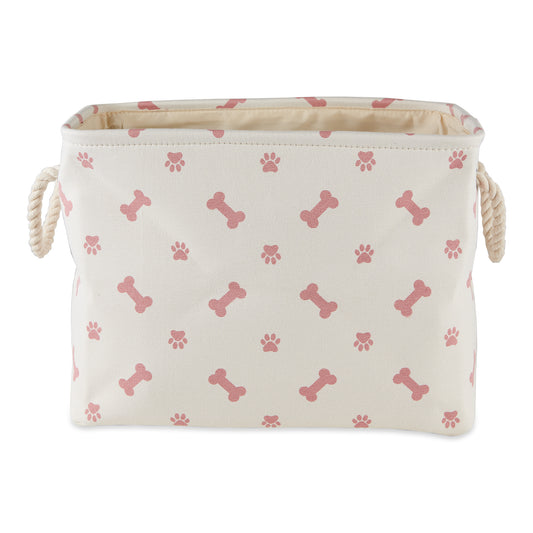 Collapsible Pet Storage Bin, Paw/Bone Print, Rose, Medium - 16x10x12"