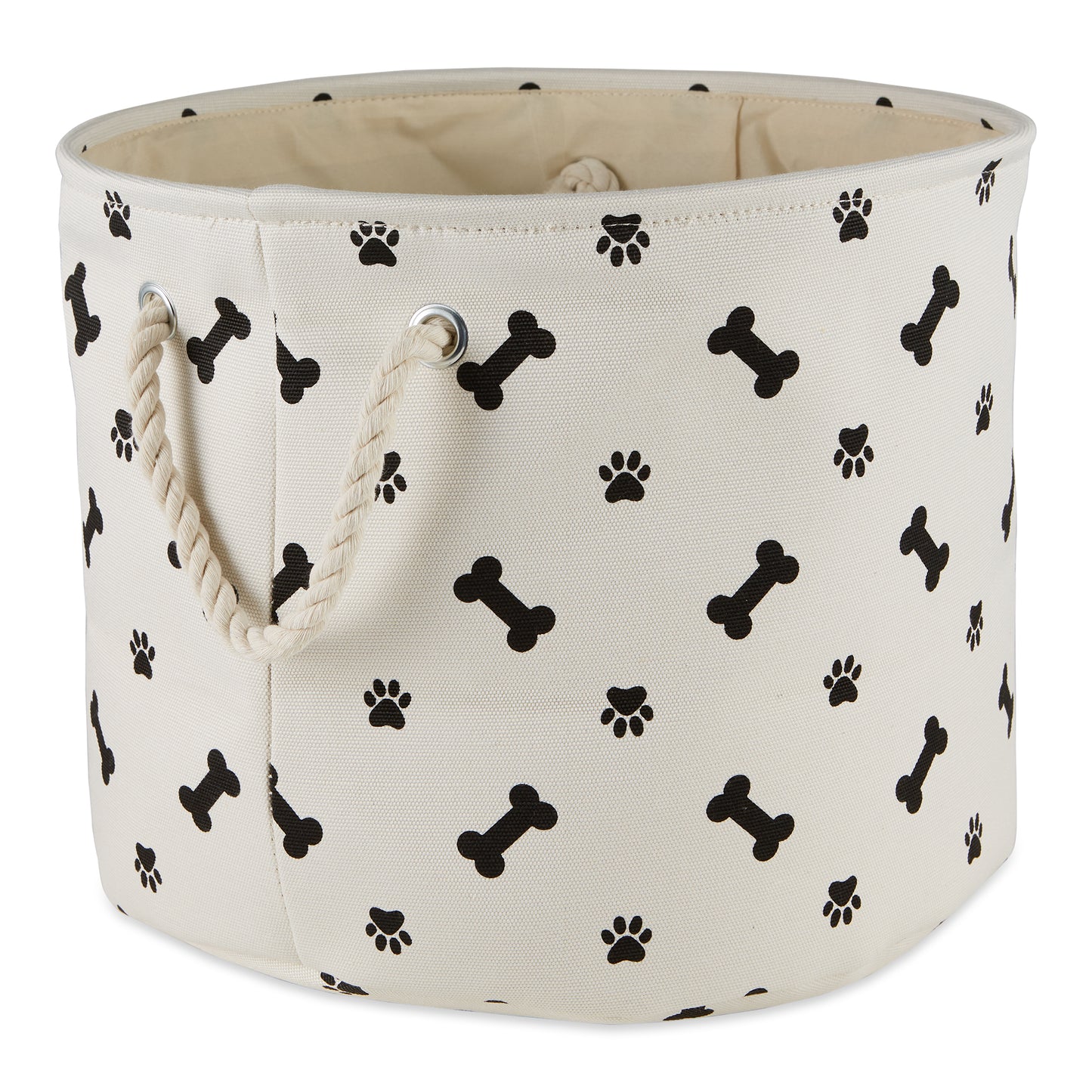 Bone Dry Collapsible Pet Storage Bin, Paw/Bone Print, Black, Medium Round -12x15x15"