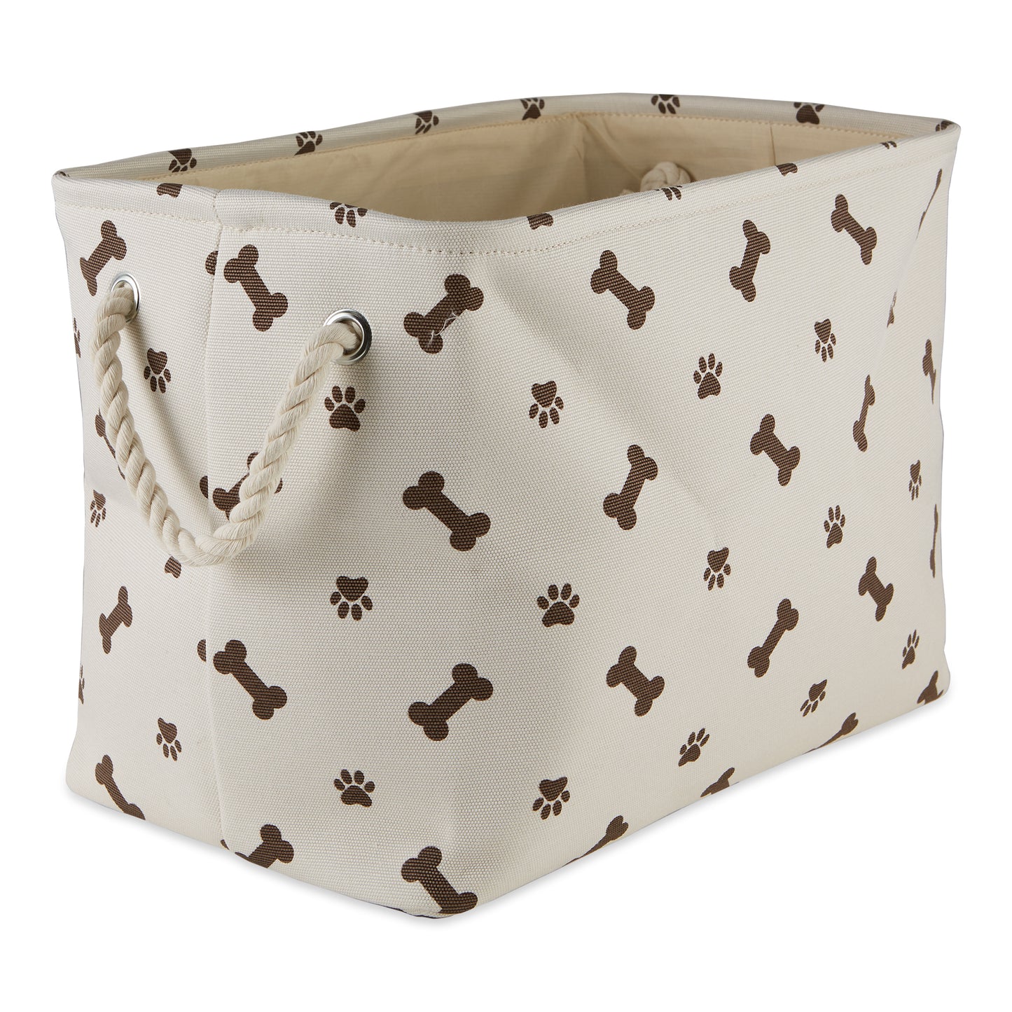 Bone Dry Collapsible Pet Storage Bin, Paw/Bone Print, Dark Brown, Medium - 16x10x12"