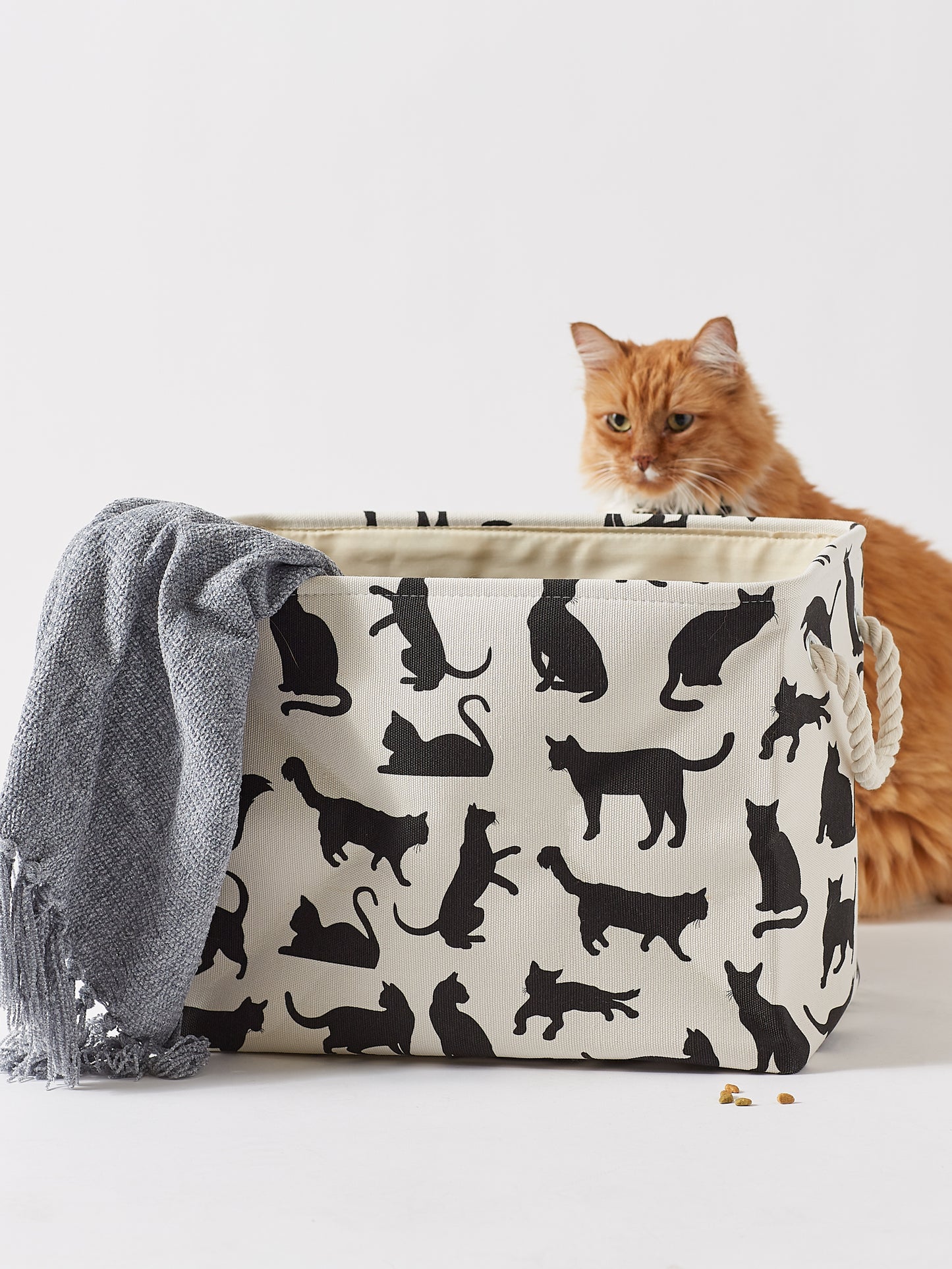 Bone Dry Collapsible Pet Storage Bin, Cat's Meow Print, Black/White, Large - 17.5x12x15"