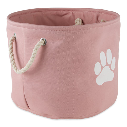 Collapsible Pet Storage Bin, Paw Print, Rose, Medium Round - 15x12"