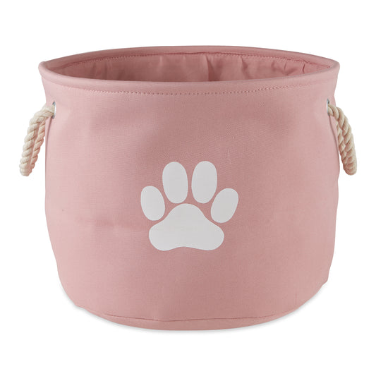 Collapsible Pet Storage Bin, Paw Print, Rose, Medium Round - 15x12"