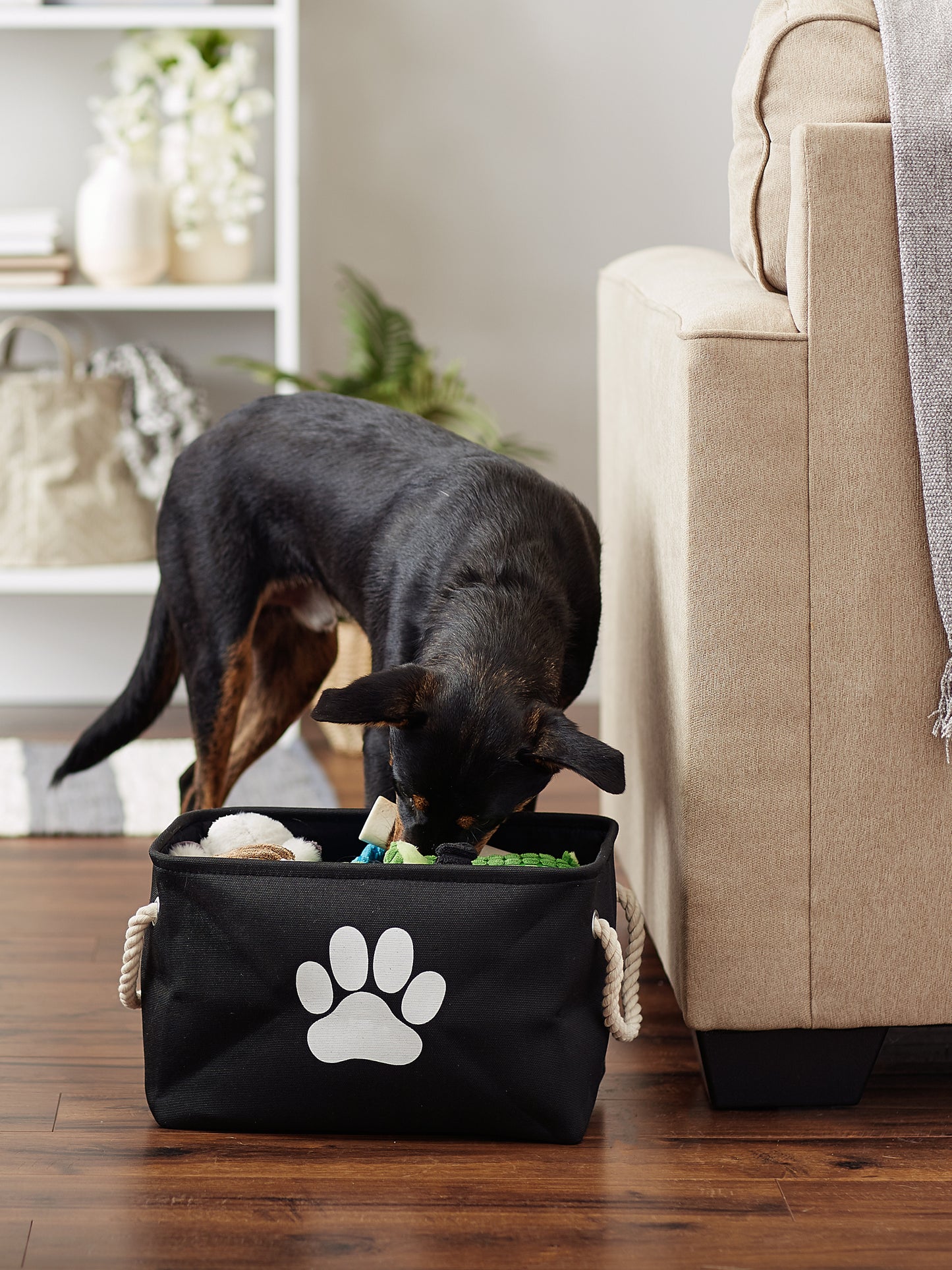 Polyester Pet Bin Paw Black Rectangle Small 14X8X9