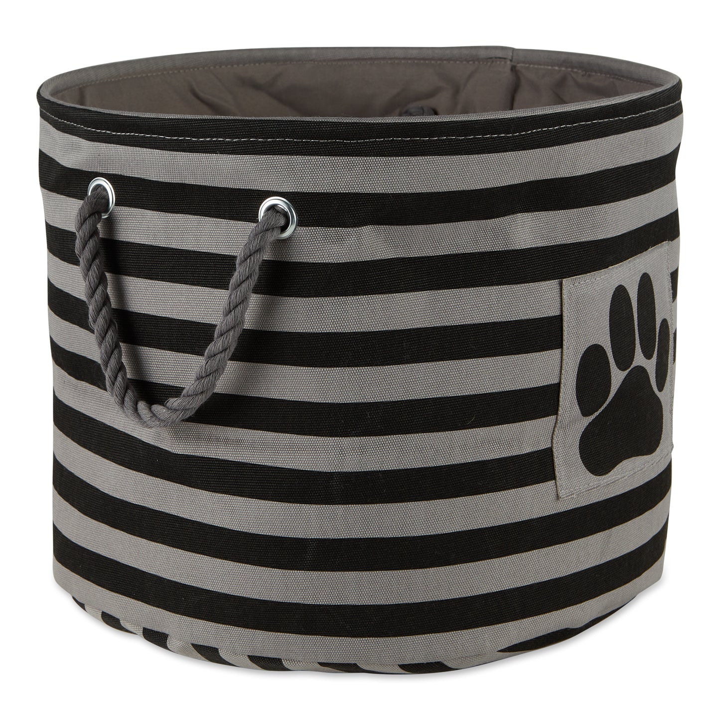 Bone Dry Pet Storage Bin, Striped Paw Patch, Black, Small Round - 12x9"