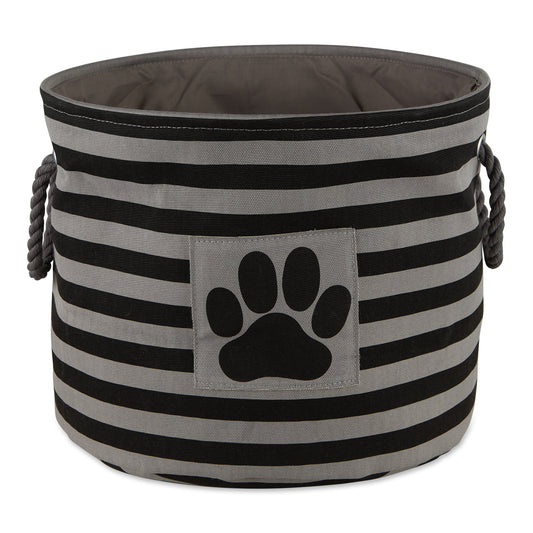 Bone Dry Pet Storage Bin, Striped Paw Patch, Black, Small Round - 12x9"