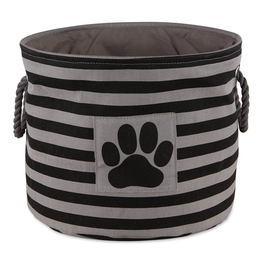 Bone Dry Pet Storage Bin, Striped Paw Patch, Black, Medium Round, 15x12"