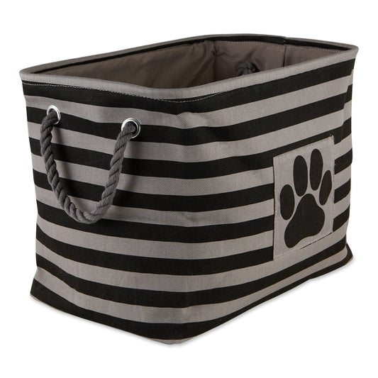 Bone Dry Pet Storage Bin, Striped Paw Patch, Black, Small - 14x8x9"