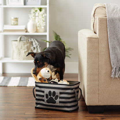 Polyester Pet Bin Stripe With Paw Patch Black Rectangle Small 14X8X9