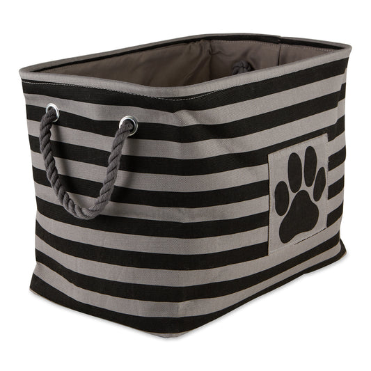 Bone Dry Pet Storage Bin, Striped Paw Patch, Black, Large - 17.5x12x15"