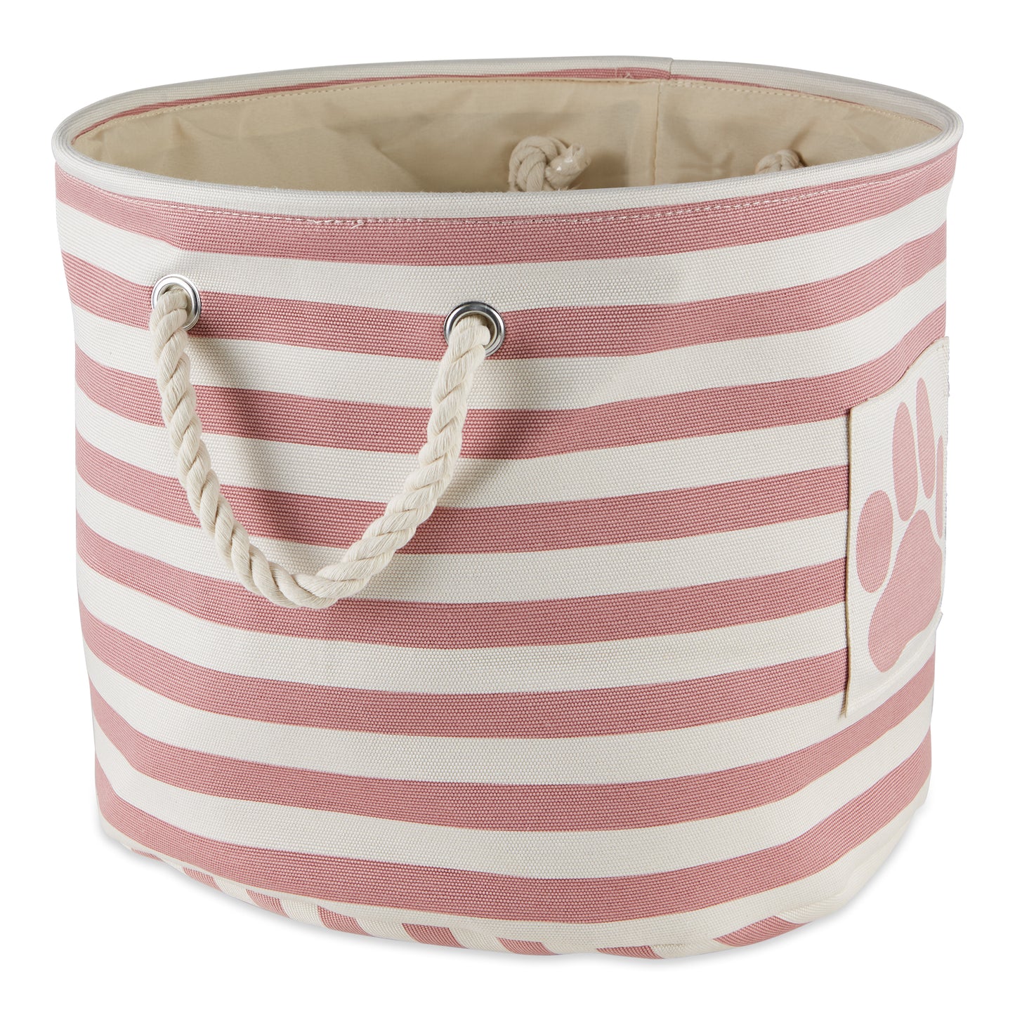 Bone Dry Pet Storage Bin, Striped Paw Patch, Rose, Small Round, 12x9"