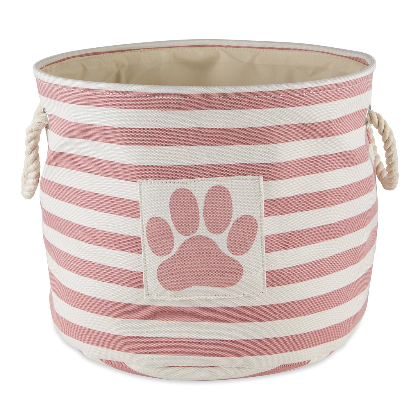 Bone Dry Pet Storage Bin, Striped Paw Patch, Rose, Small Round, 12x9"