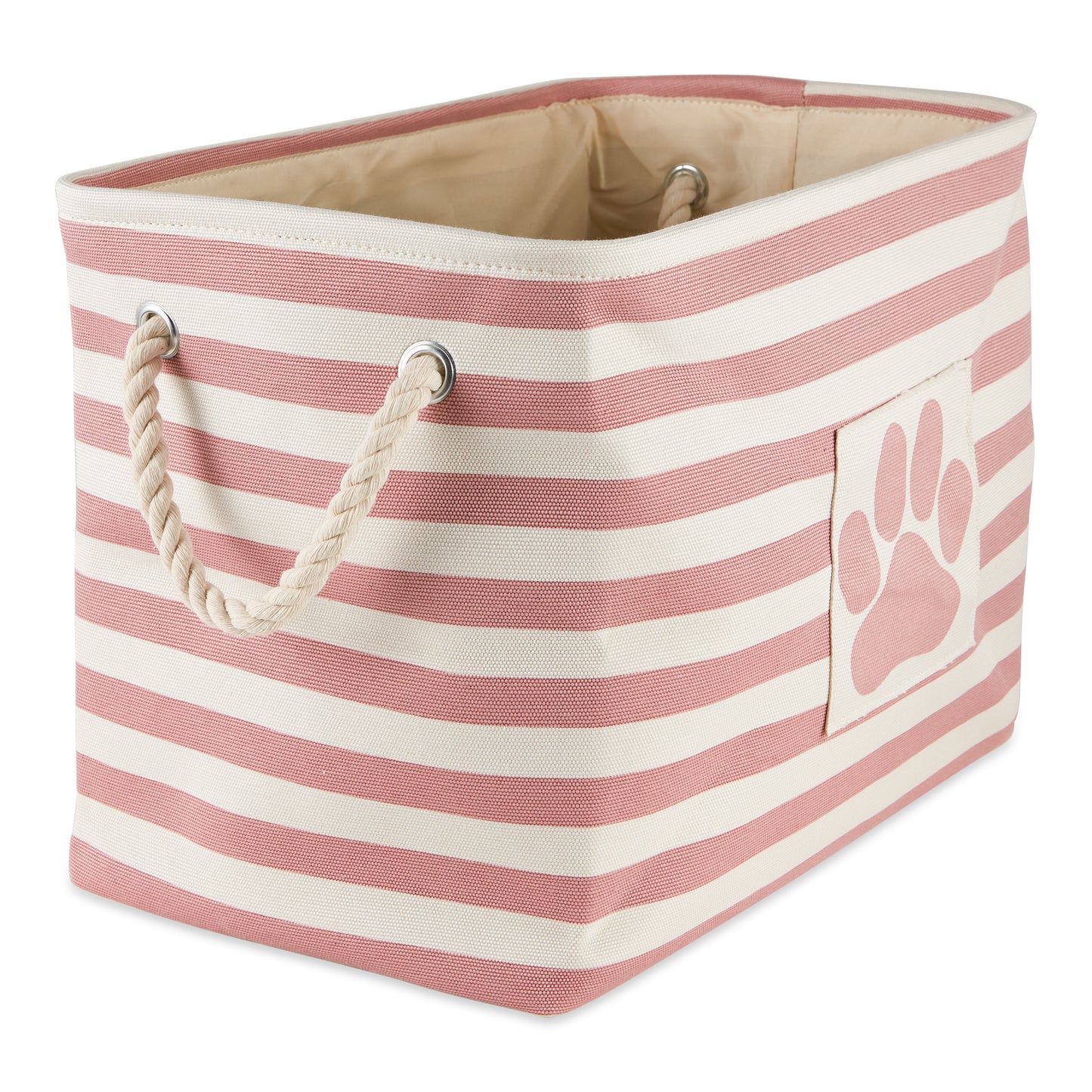 Bone Dry Pet Storage Bin, Striped Paw Patch, Rose, Large - 17.5x12x15"