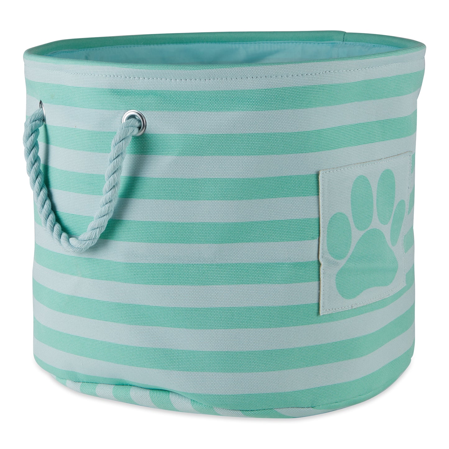 Polyester Pet Bin Stripe With Paw Patch Aqua Round Small 9X12X12