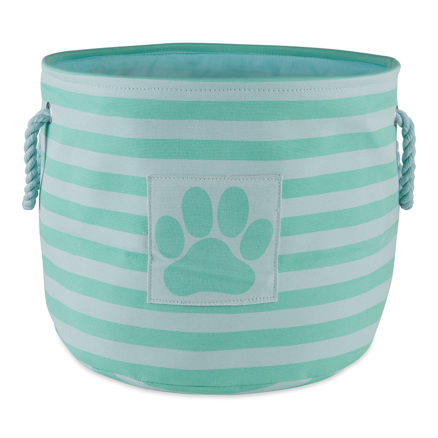 Polyester Pet Bin Stripe With Paw Patch Aqua Round Small 9X12X12